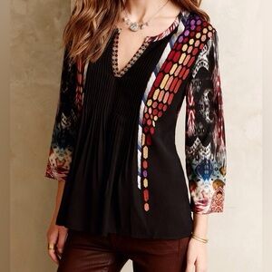 Ranna Gill Anthropologie Embroidered Spectral Peasant Top Blouse Size Small‎